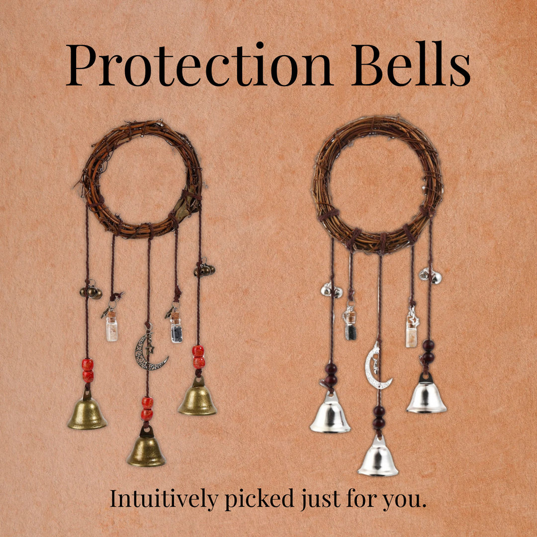 Intuitively Picked Protection Bells – Handmade Witch Bells for Home Protection, Doorway Bells, Energy Cleansing + Ritual Activation Card