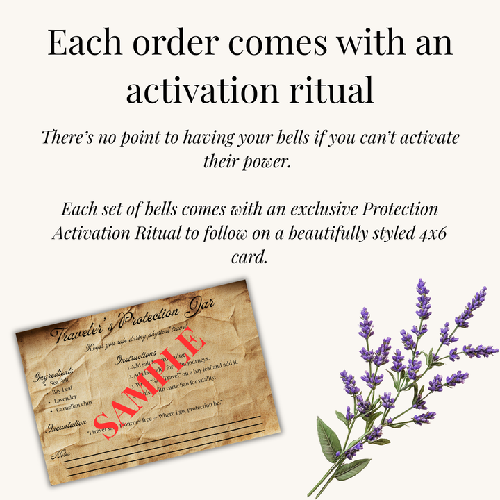Intuitively Picked Protection Bells – Handmade Witch Bells for Home Protection, Doorway Bells, Energy Cleansing + Ritual Activation Card