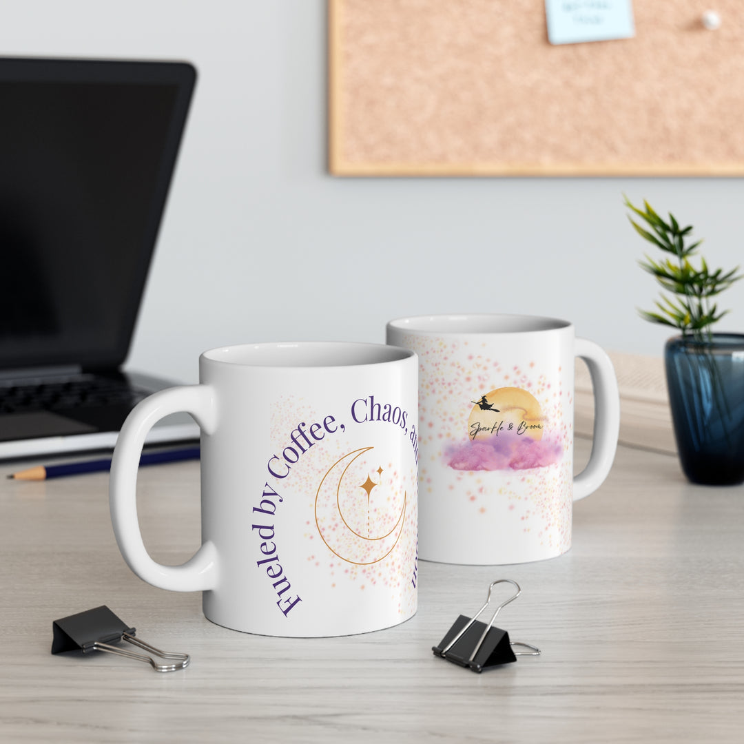 Fueled by Coffee, Chaos, and the Moon — Witchy Morning Mug (11oz)