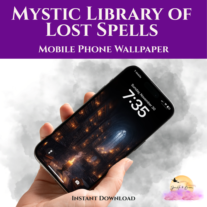 Mystic Library of Lost Spells Enchanted | Mobile Phone Wallpaper