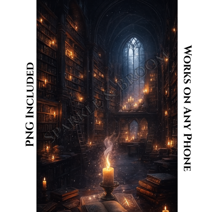 Mystic Library of Lost Spells Enchanted | Mobile Phone Wallpaper