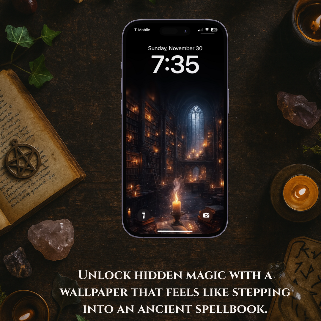Mystic Library of Lost Spells Enchanted | Mobile Phone Wallpaper