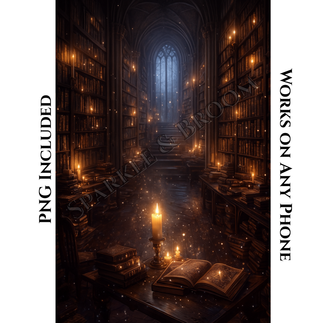 Mystic Library of Lost Spells Gothic| Mobile Phone Wallpaper