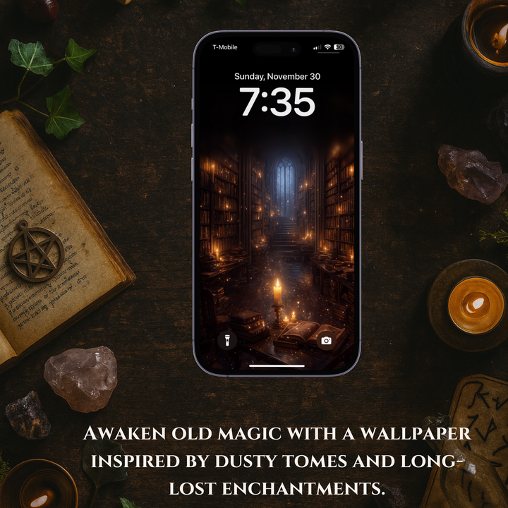 Mystic Library of Lost Spells Gothic| Mobile Phone Wallpaper